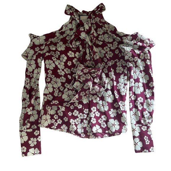 NWT Alexis Silk Tie Neck Cold Shoulder Floral Pink Berry Blouse Size XS - Picture 5 of 10